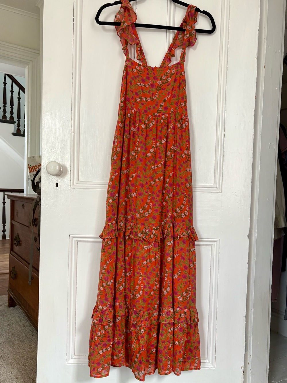 NWOT - Beautiful Banjanan Orange Floral Flowy Maxi Dress, Fits S and M